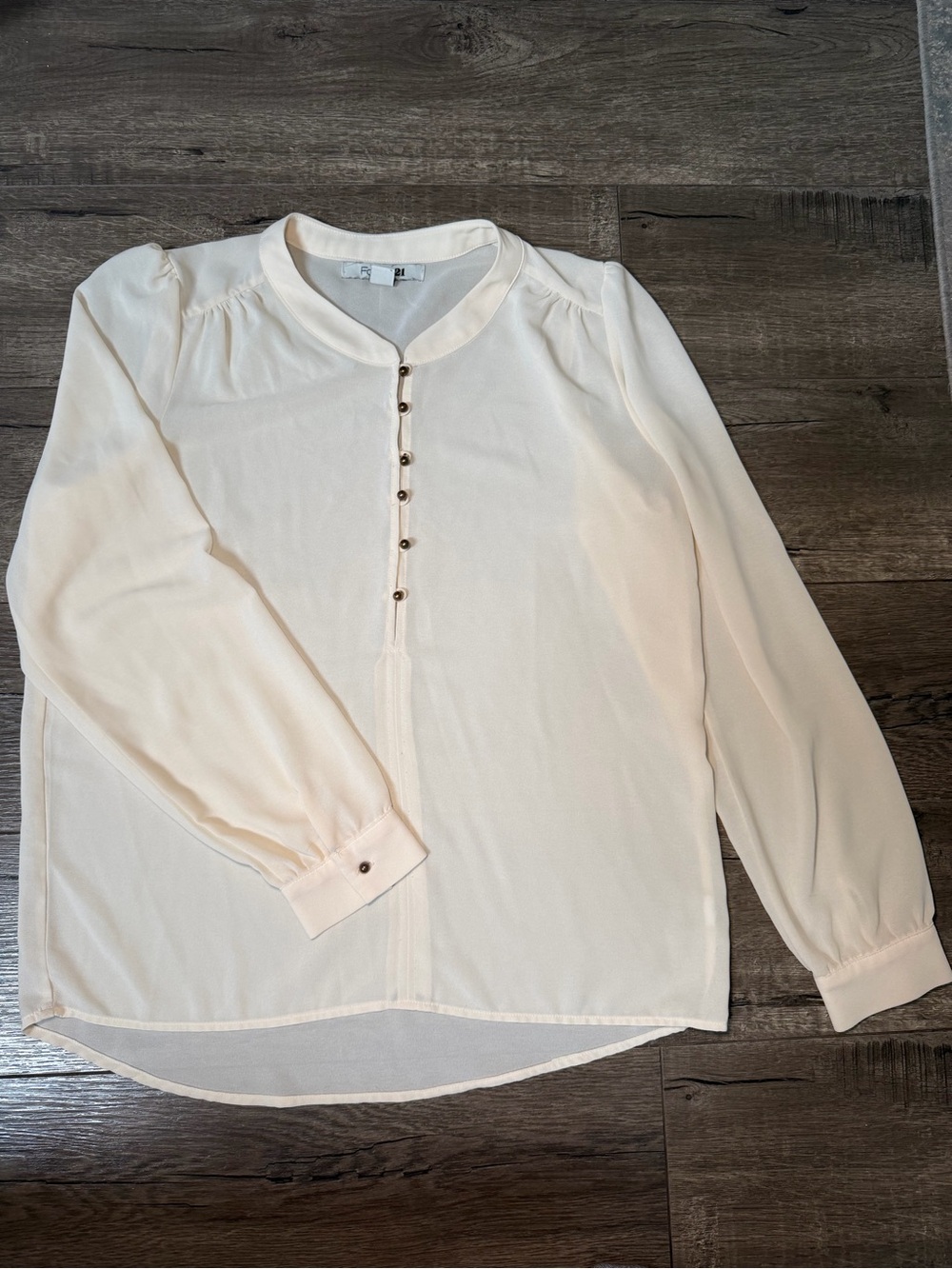 Forever 21 Cream Long Sleeve Button Front Blouse